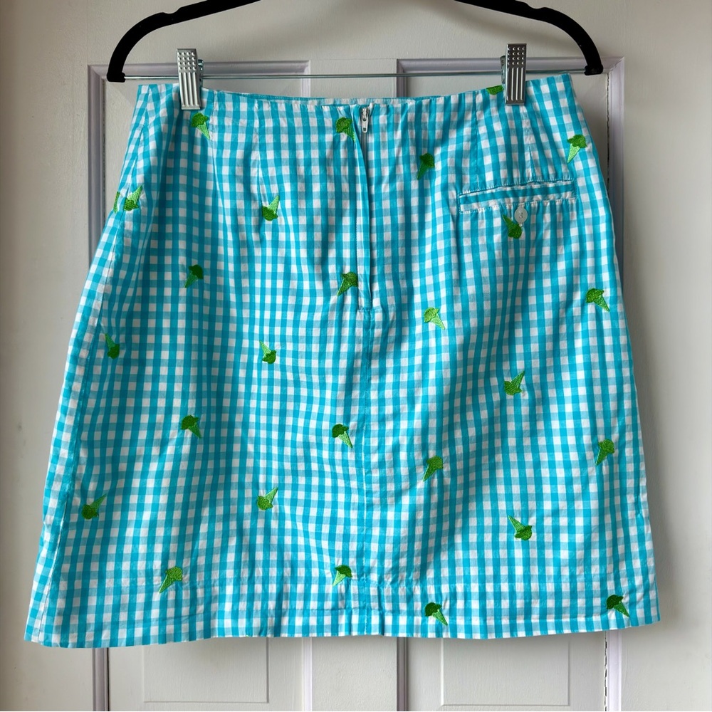 Lilly Pulitzer Blue Gingham Skirt with Green Ice Cream Accents - Picture 2 of 3
